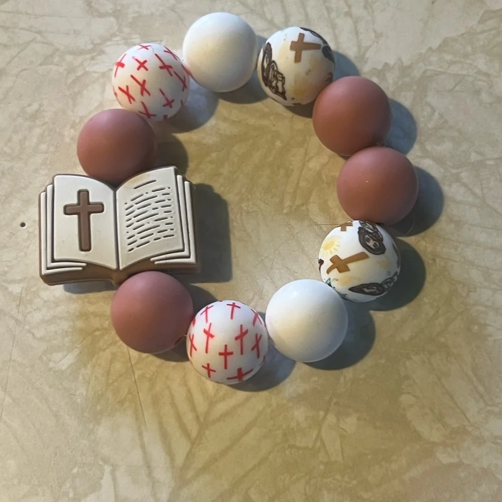 Kids Religious Beaded Bracelet - Brown, White B95